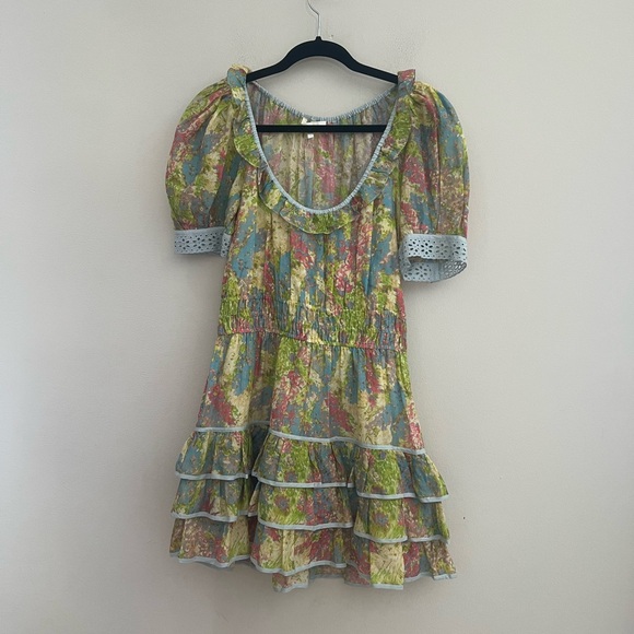 LoveShackFancy Multicolor Ruffle Mini Dress - Picture 4 of 16